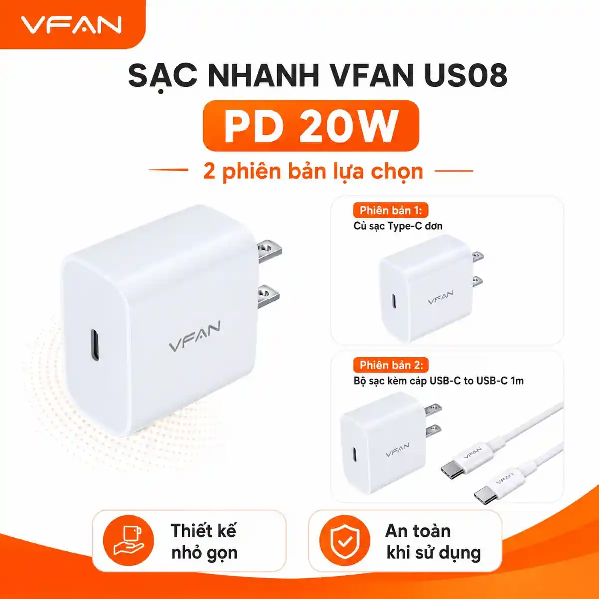 Củ sạc nhanh VFAN US08 - ảnh sản phẩm 1