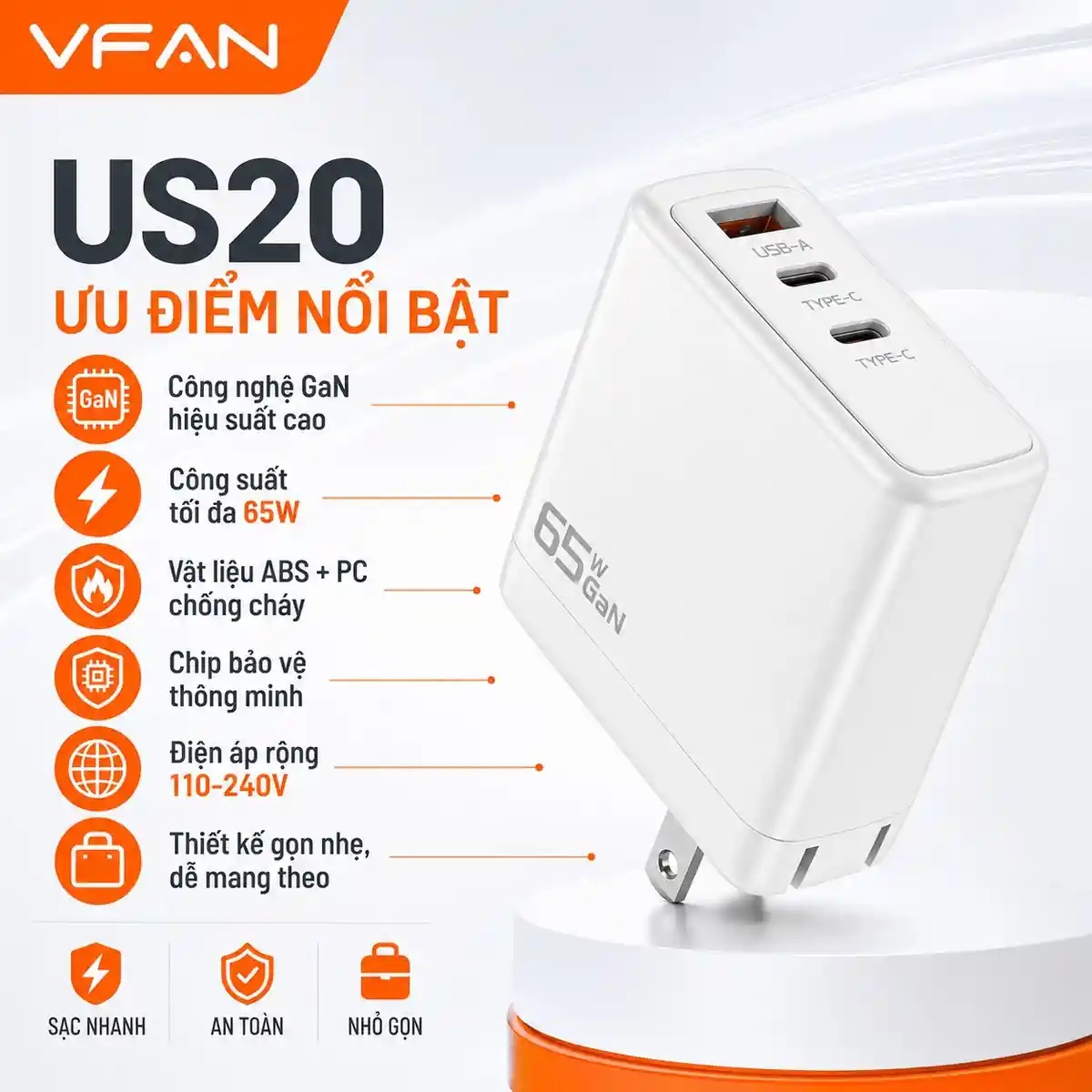 Củ sạc nhanh VFAN US20 - ảnh sản phẩm 2
