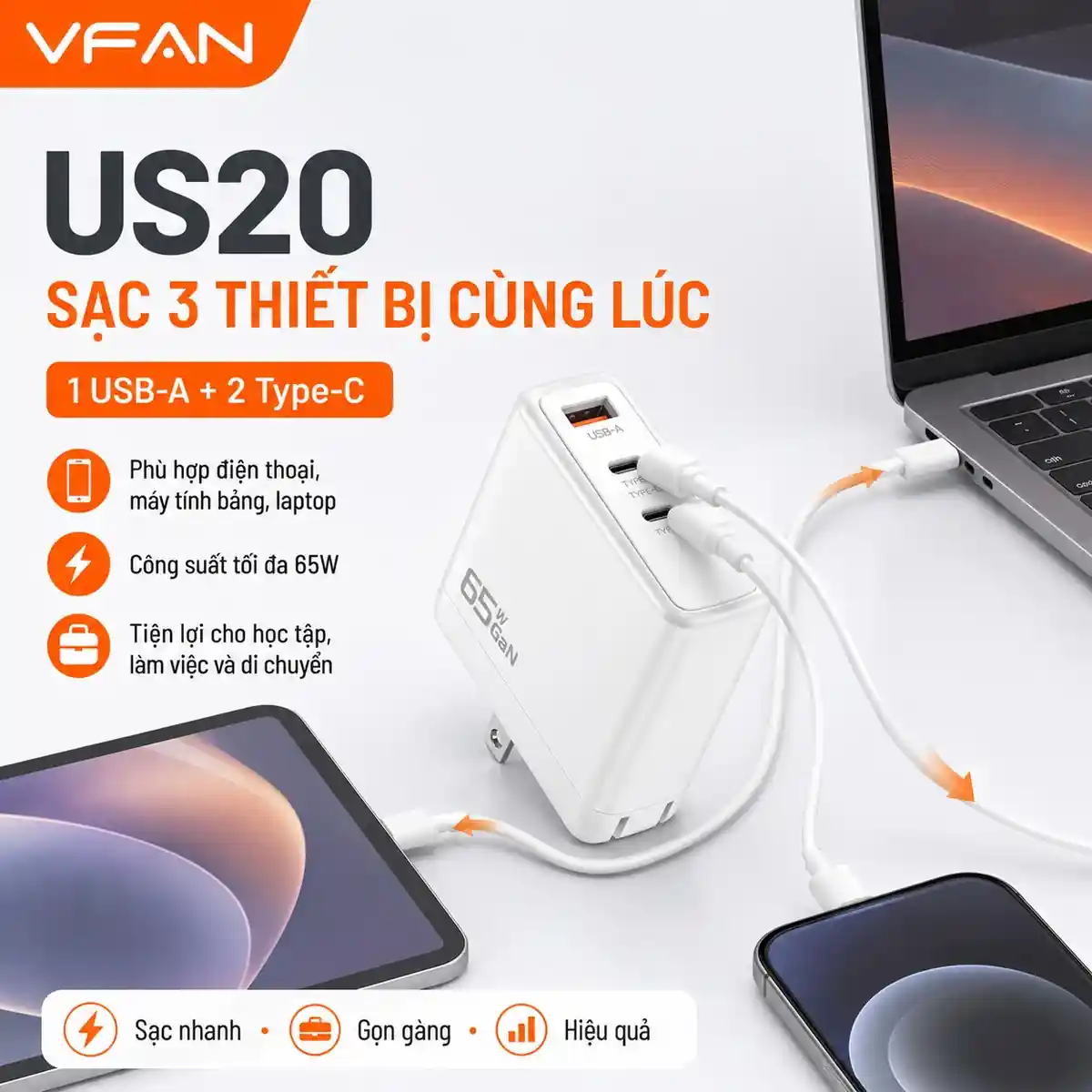 Củ sạc nhanh VFAN US20 - ảnh sản phẩm 4