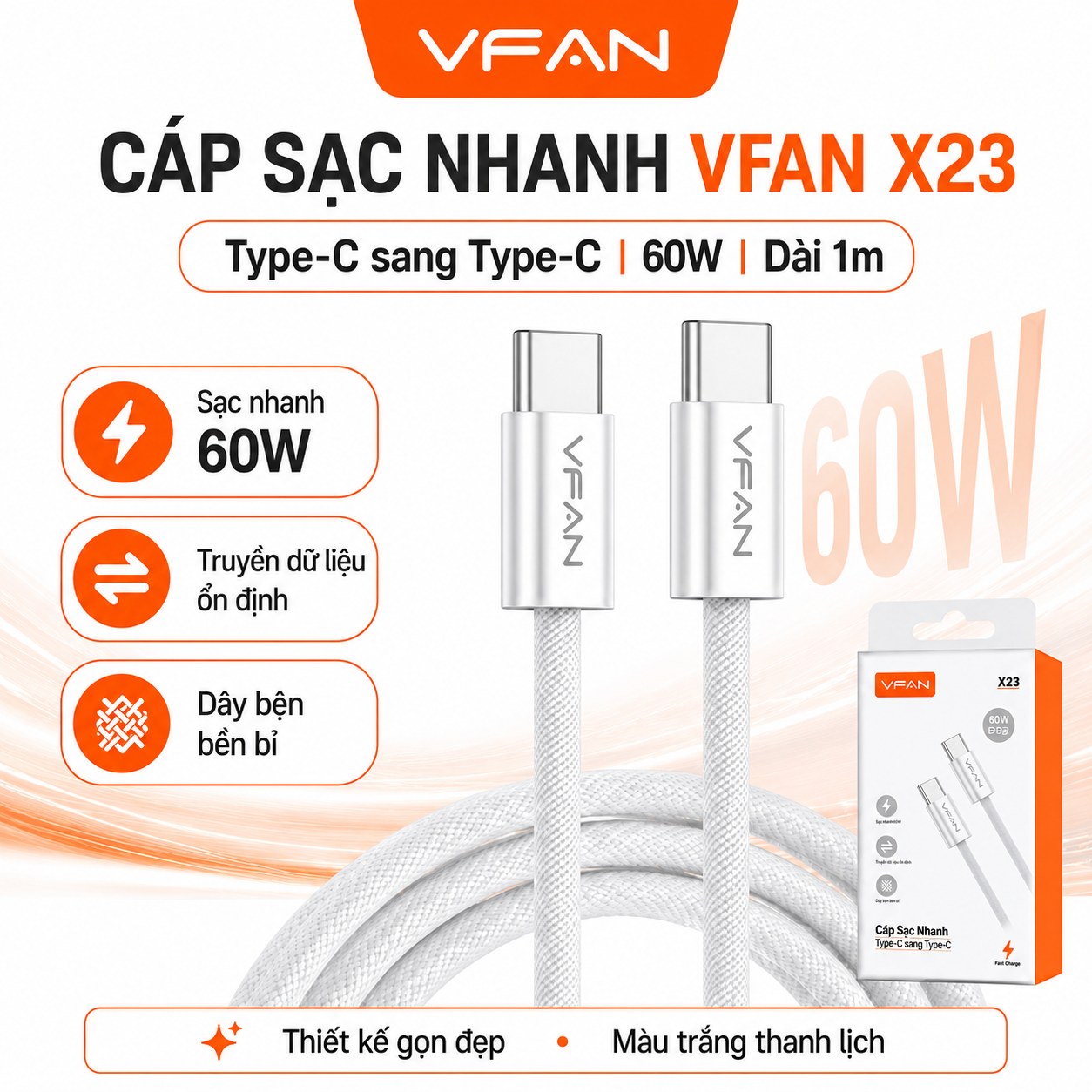 Cáp sạc VFAN X23 hình ảnh sản phẩm