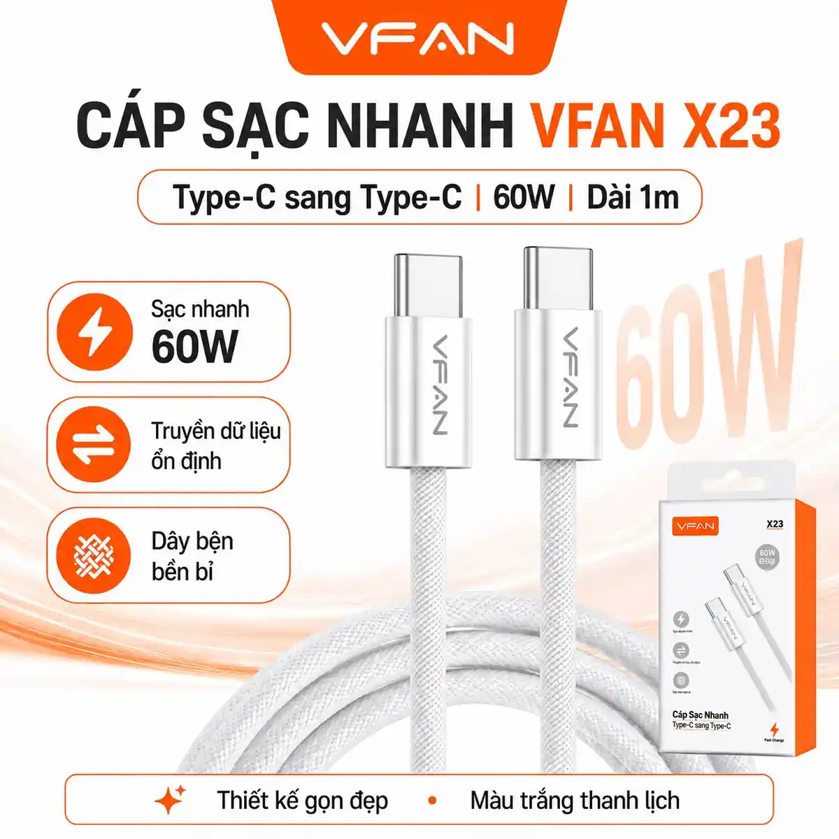 Cáp sạc VFAN X23 - ảnh sản phẩm 1