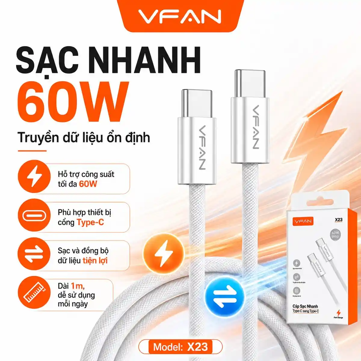 Cáp sạc VFAN X23 - ảnh sản phẩm 2