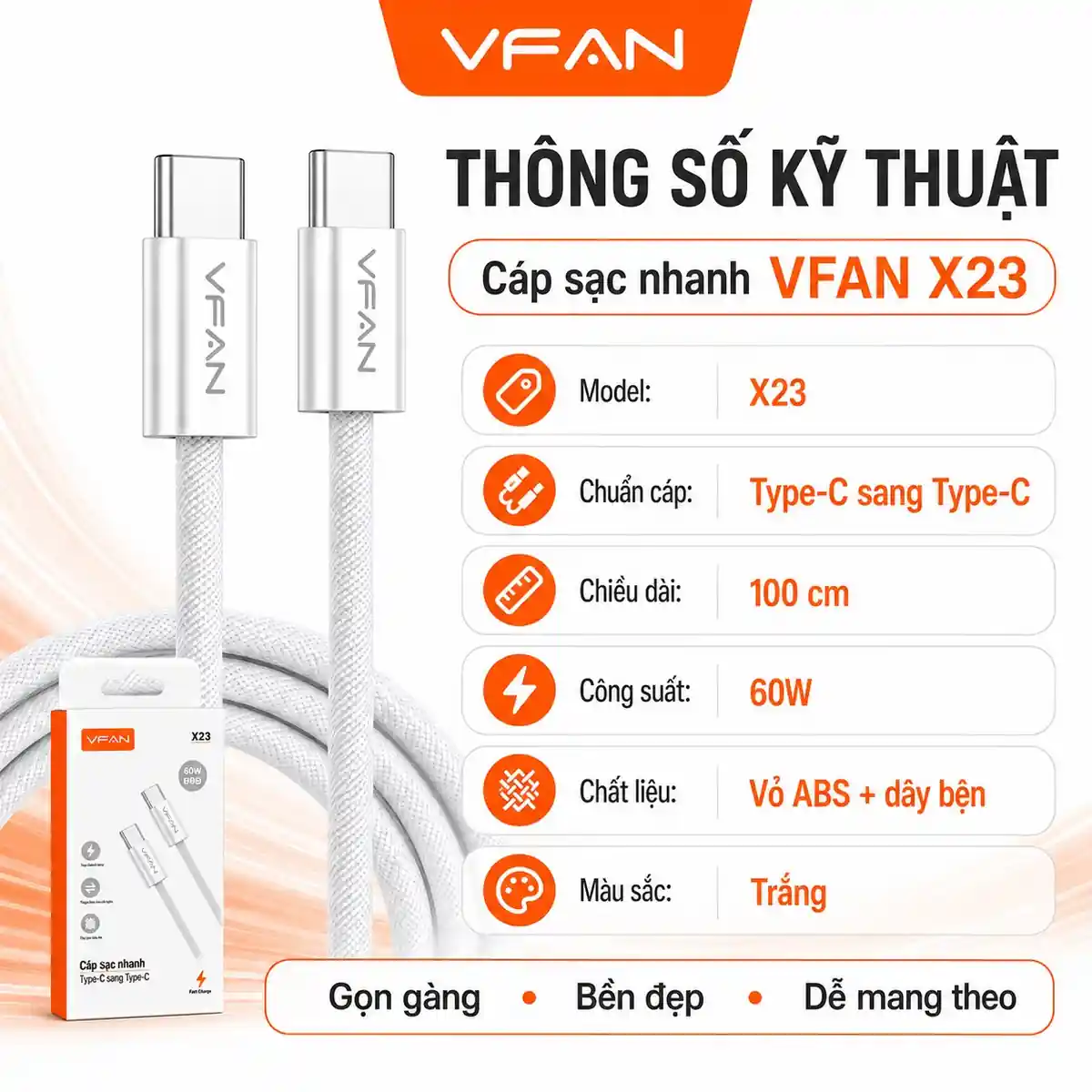 Cáp sạc VFAN X23 - ảnh sản phẩm 4